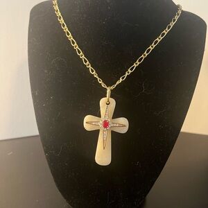 Camrose & Kross Jackie Kennedy Gold Chain marbled ivory glass or stone cross